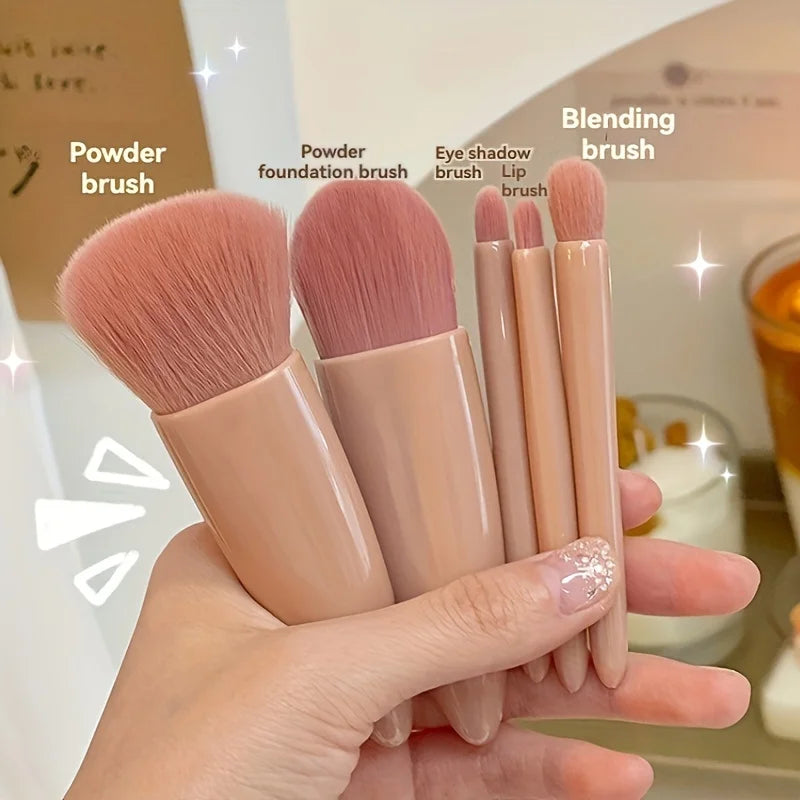 5Pcs Portable Makeup Brushq Set With Mirror -  Foldable Travel Kit ，Mini Makeup Brush Set Travel Makeup Brush Set