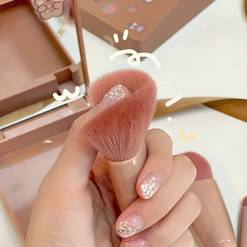 5Pcs Portable Makeup Brushq Set With Mirror -  Foldable Travel Kit ，Mini Makeup Brush Set Travel Makeup Brush Set