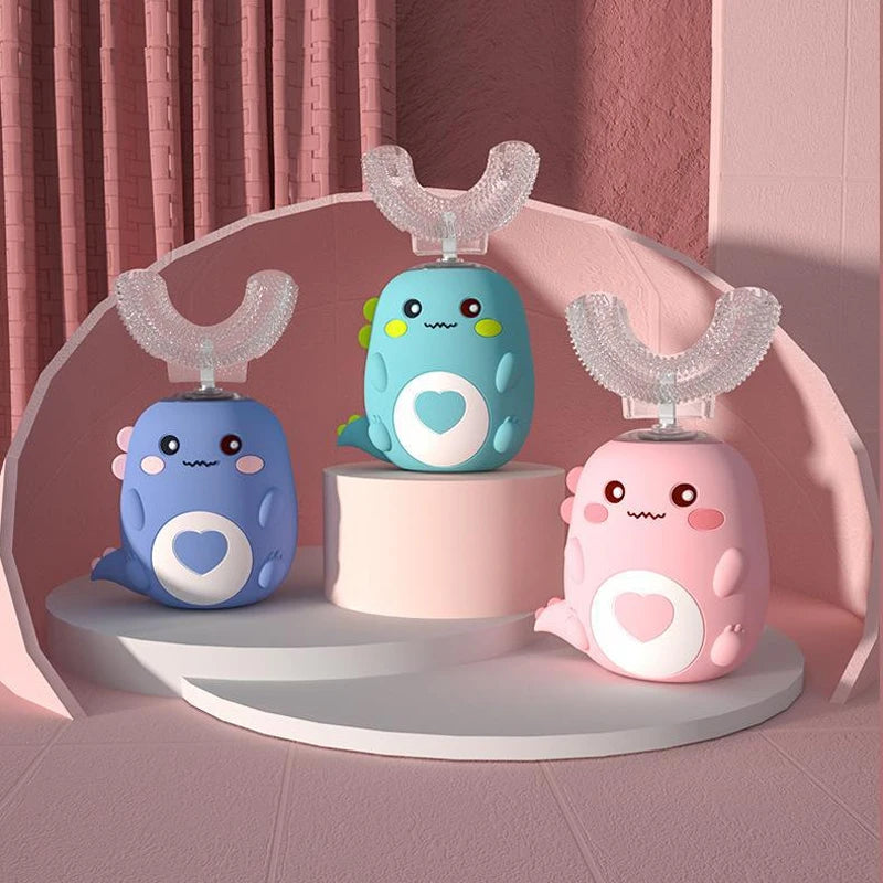 Children U-shaped Electric Toothbrush 360 Degrees Smart Cartoon Kids silicone Toothbrush Automatic Rechargeable Sonic Toothbrush